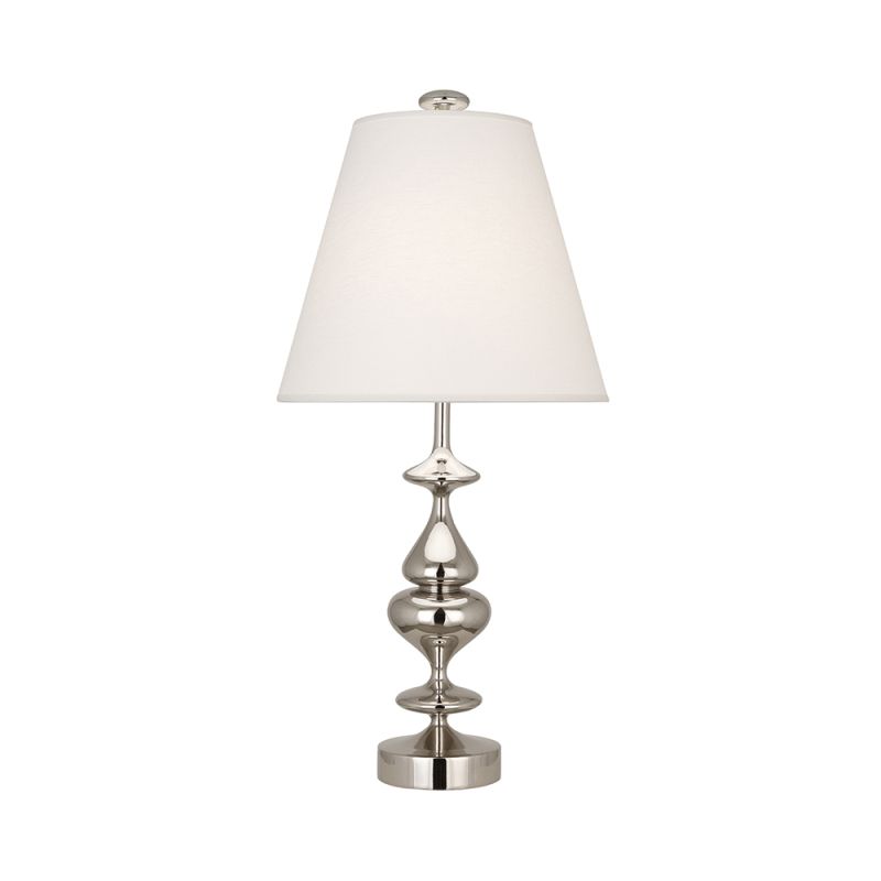 A modernised traditional table lamp in polished nickel