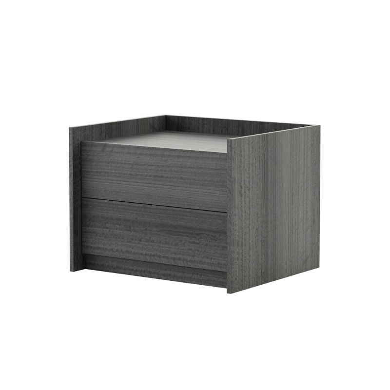 Dark grey wooden bedside table with 2 drawers