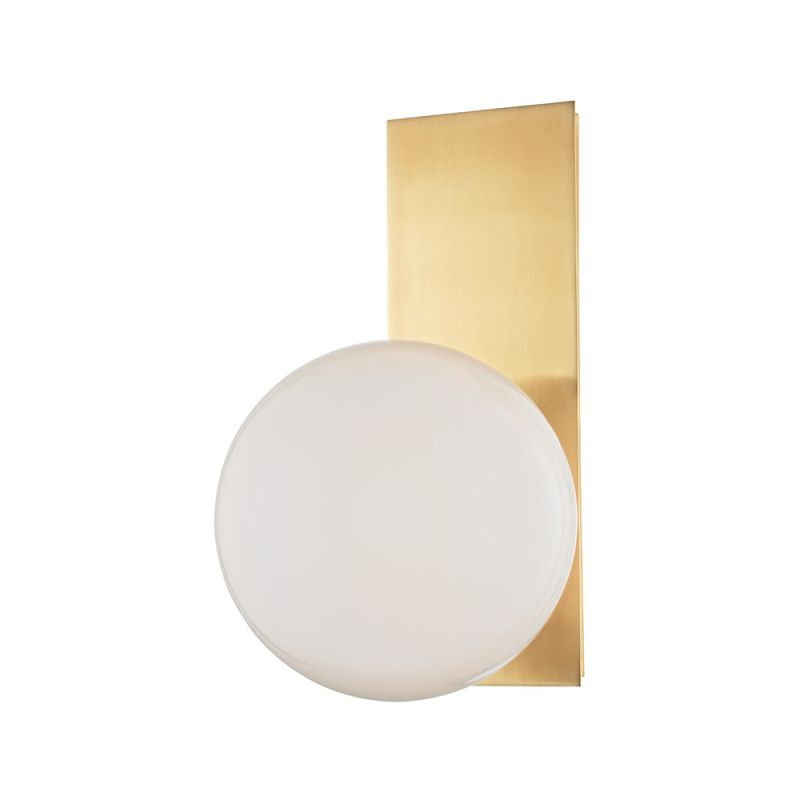 An elegant white glass and aged brass wall lamp