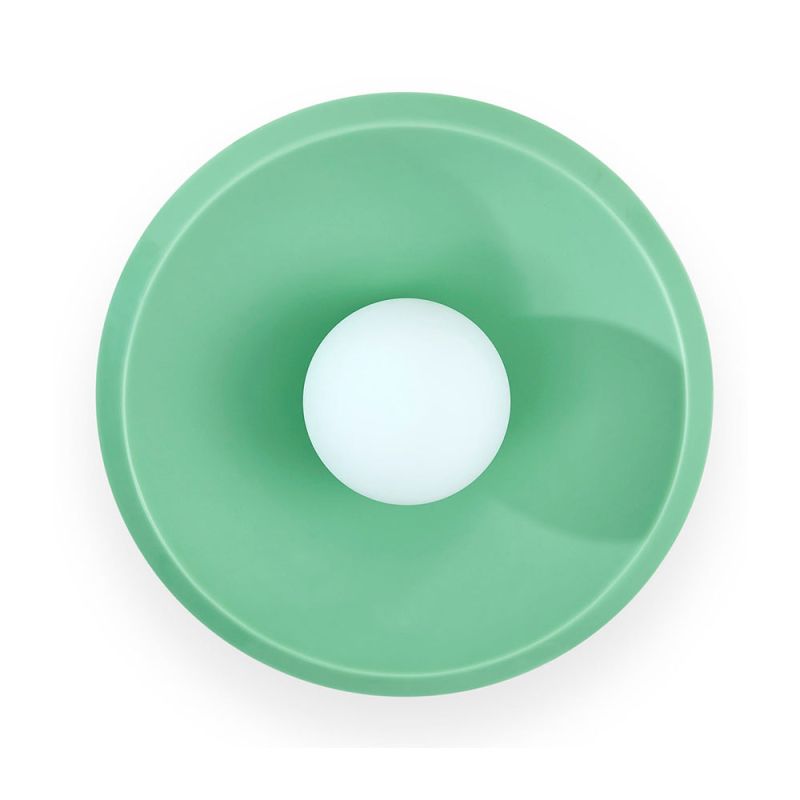 Modern wall light with mint-coloured acrylic disc detail