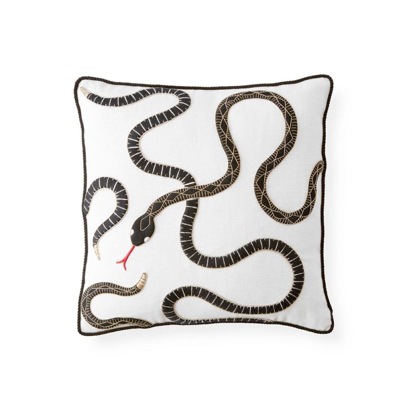 Glamorous serpent cushion with striking gold embroidery details