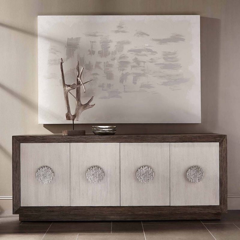 A two-toned sideboard with detailed handles