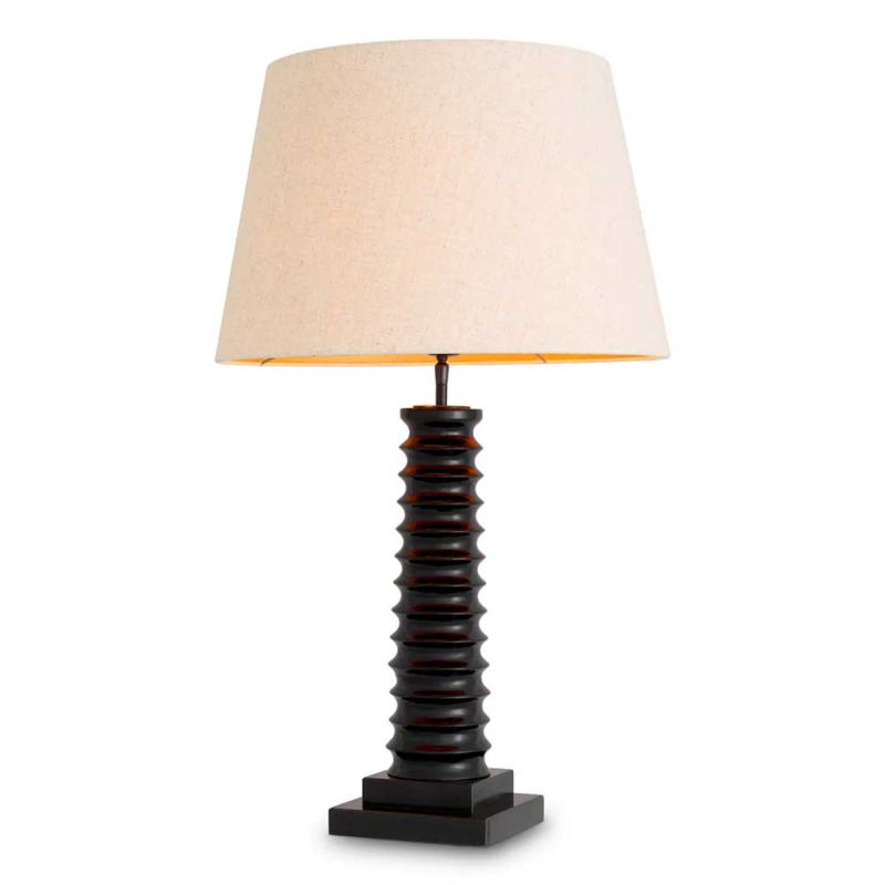 Bronze ribbed table lamp with linen shade