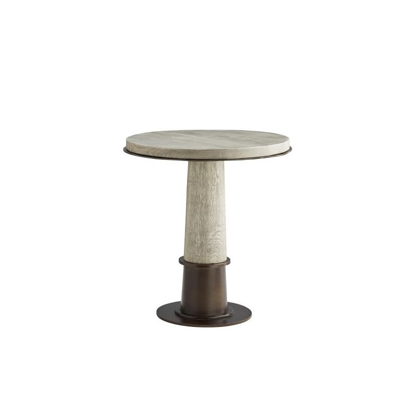 Industrial style side table with white washed finish and bronze base