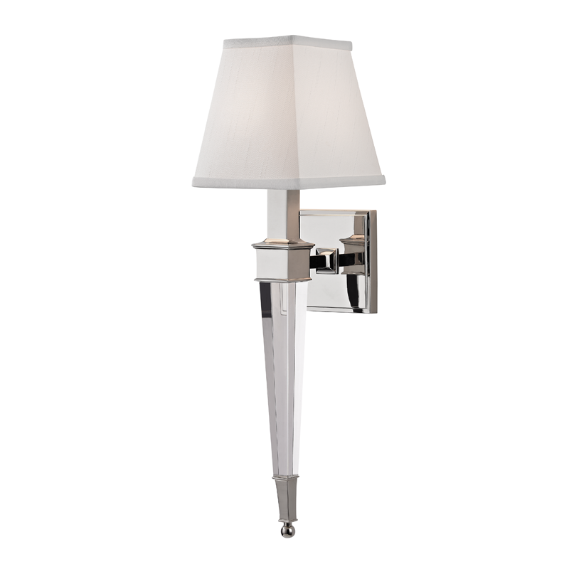 A timelessly classic crystal glass and nickel wall lamp