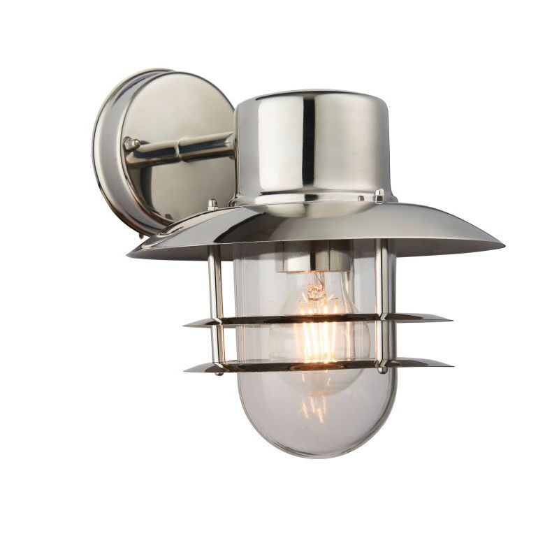 Stainless steel wall sconce with industrial silhouette
