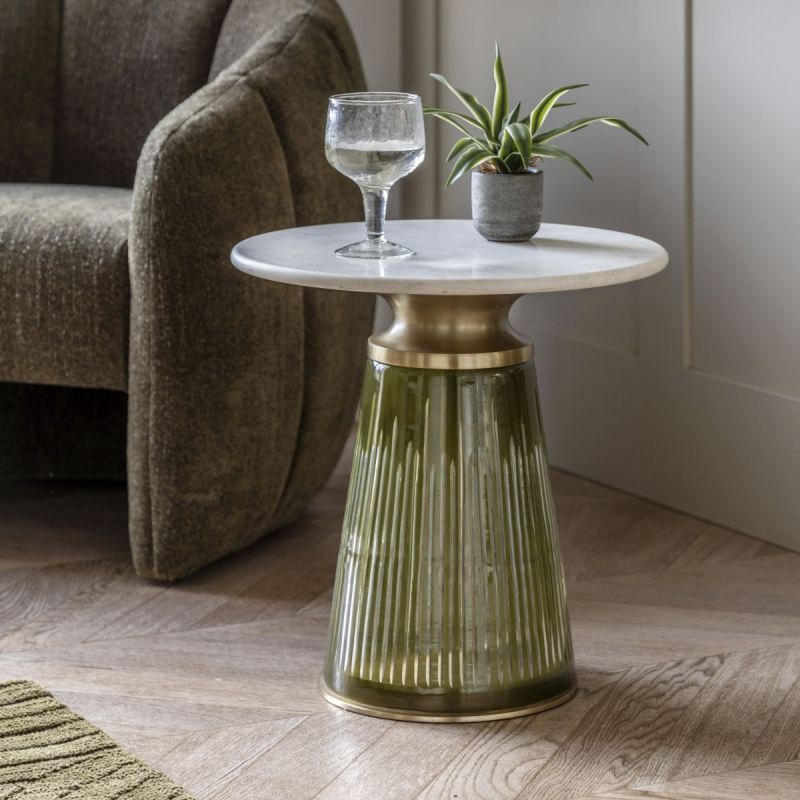 Round, marble topped side table