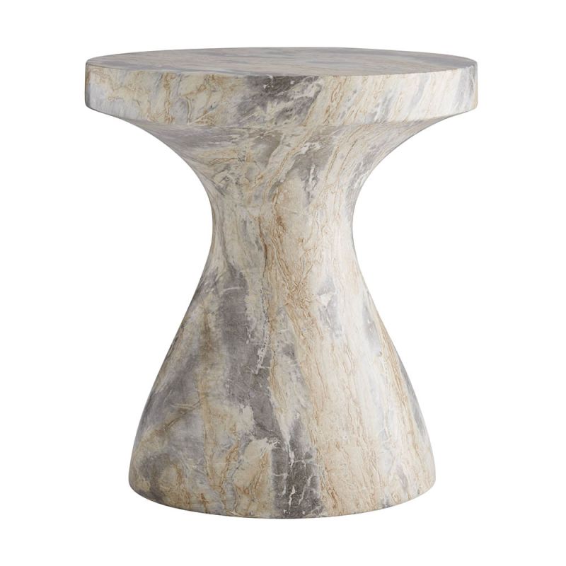 Elegant beige marble accent table with hourglass style silhouette