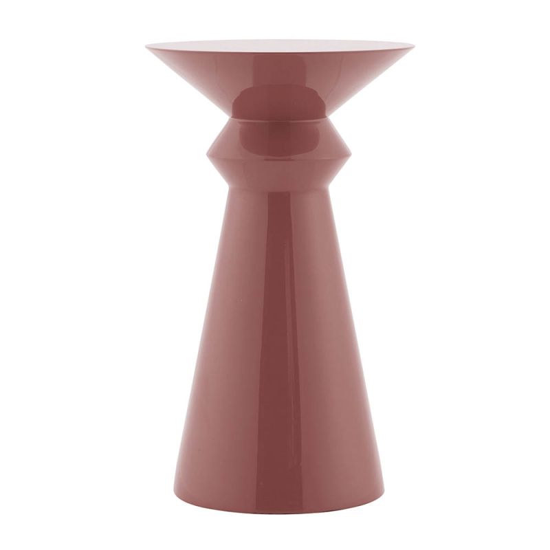 Reddish brown fibreglass accent table with geometric silhouette