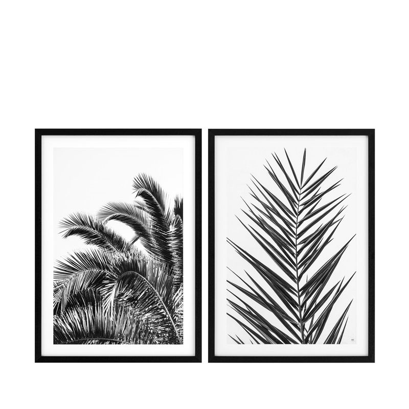 Set of 2 monochromatic print of large sized palm leaf prints