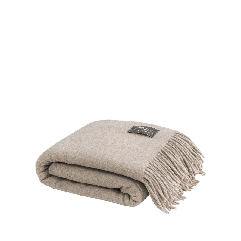 Wool and cashmere blend throw with tassles, in light beige colour