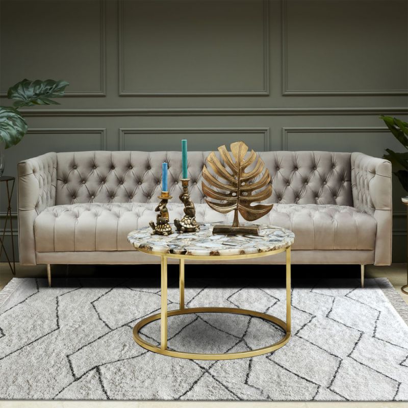 Luxurious cream cotton rug with a charcoal grey pattern