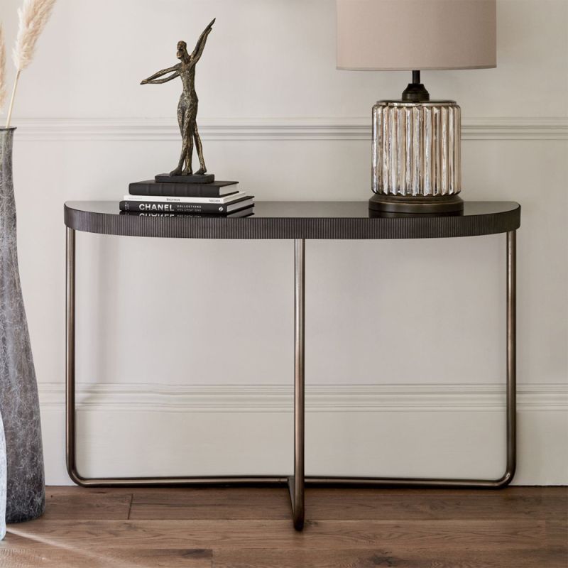Contemporary black tinted glass console table