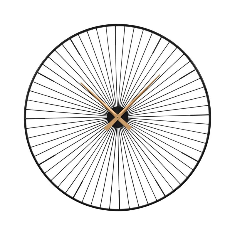 Mesmerising wall clock with delicate iron spokes and gold clock hands