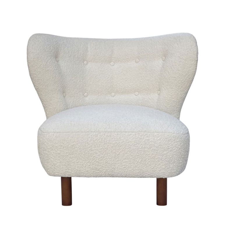 boucle cream chair with sweeping back and natural lustre