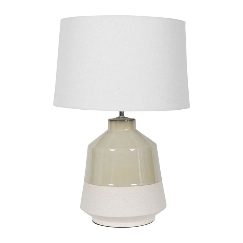 glazed ceramic side lamp with clean finish and neutral tones