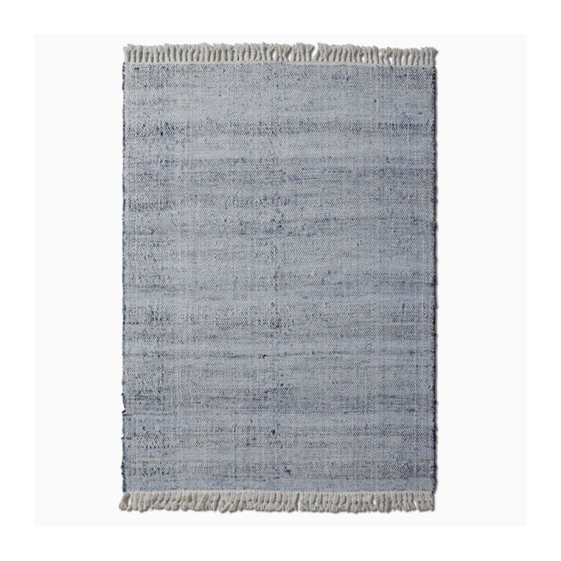 denim woven rug with delicate fringed edge