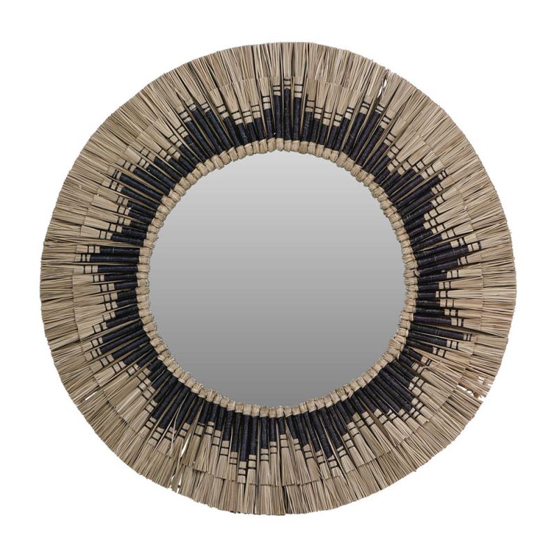 Black geometric shaped seagrass mirror