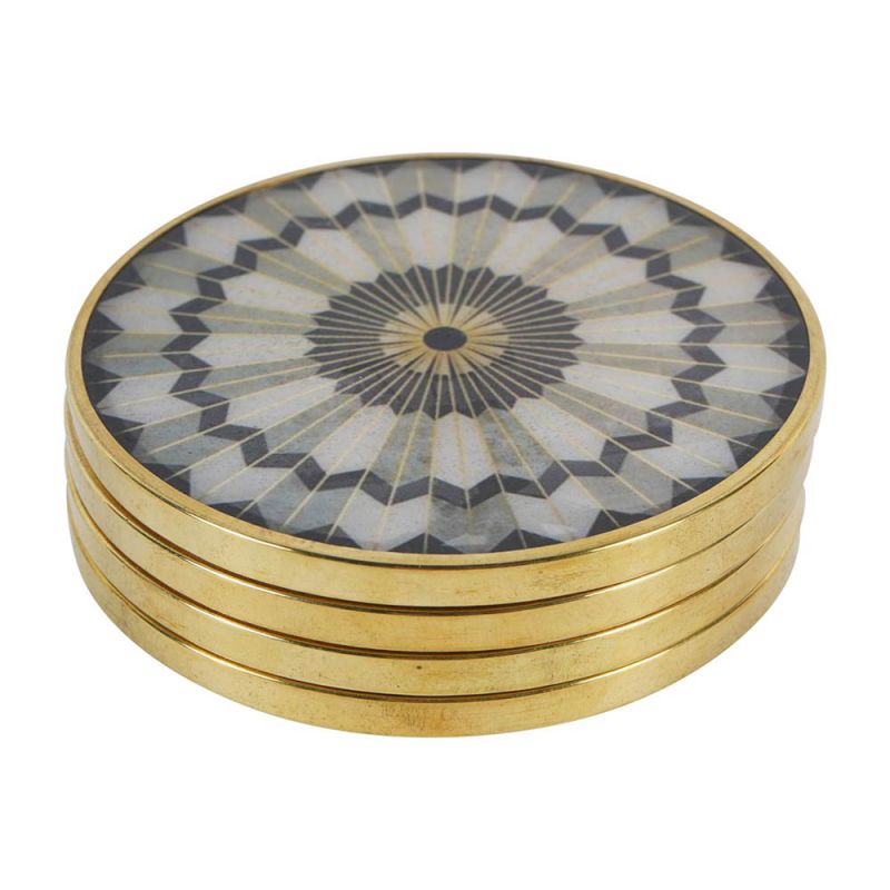 Grey patterned coasters with brass edges