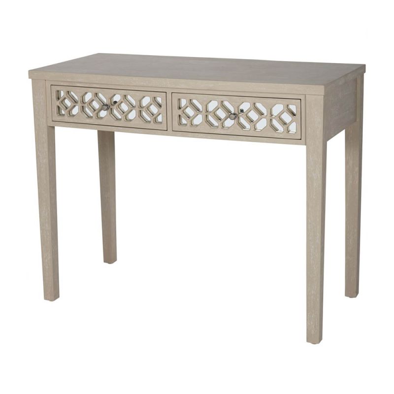 Console table with two frieze drawers with mirror glass and intricate wood design details