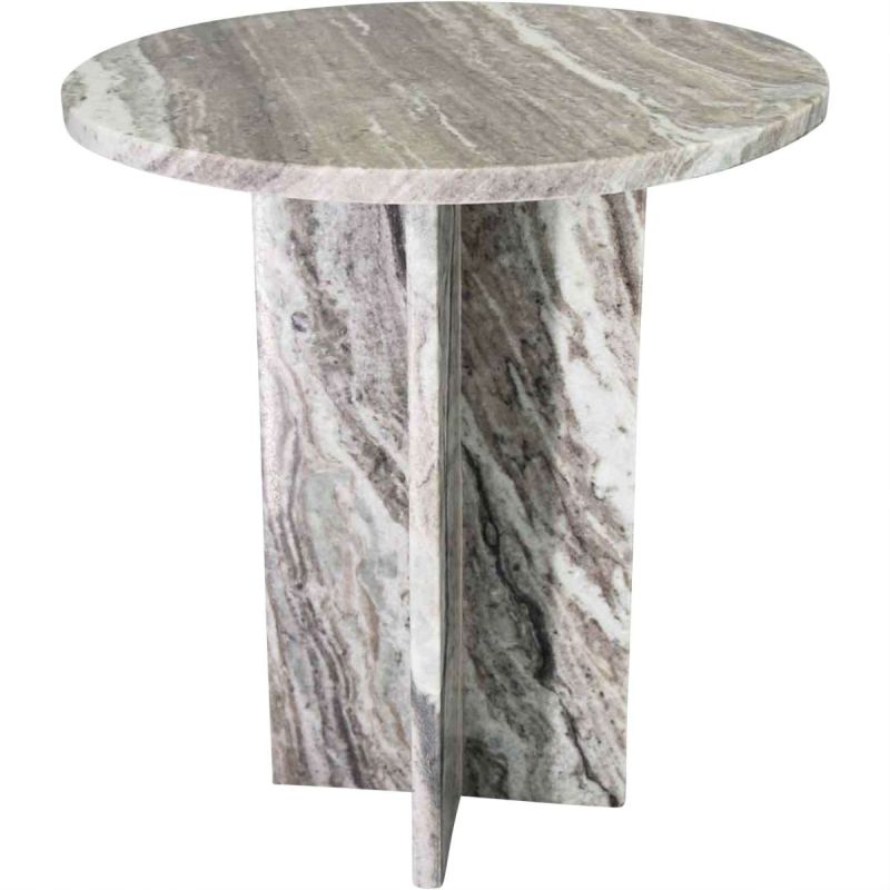 Brown marble side table with round table top