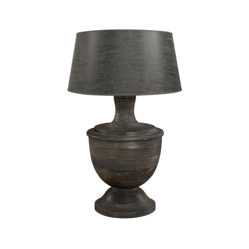 Rustic black finish table lamp with antique wood composition