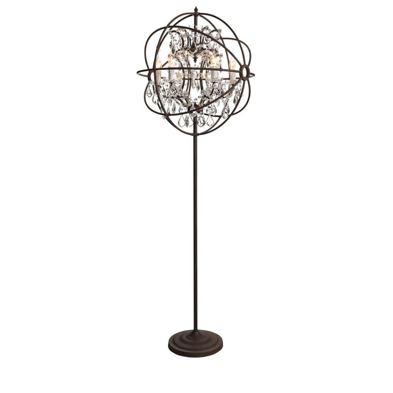 Elegant floor lamp with antique rust finish cage design