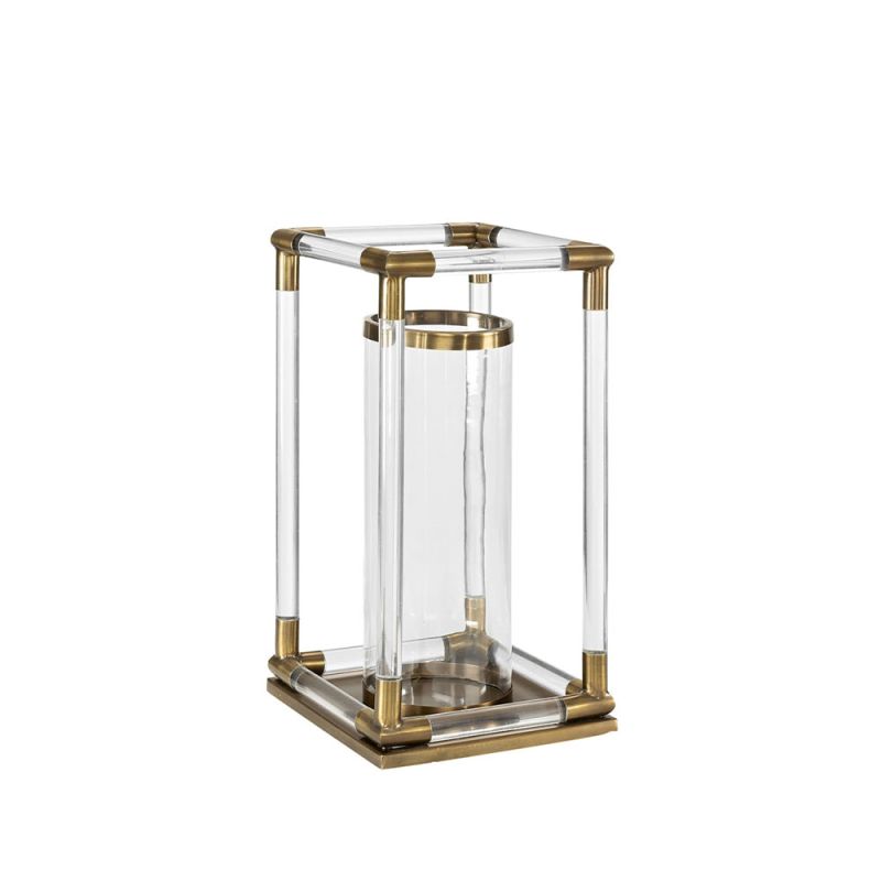 Medium lantern made from hand blown glass with brass accents