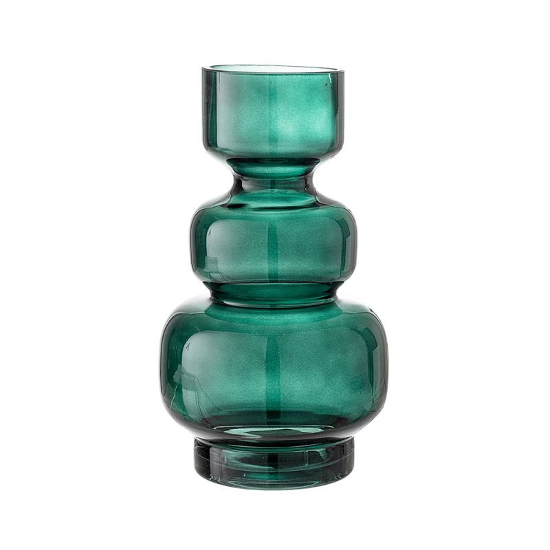 Stylish tall green glass vase 
