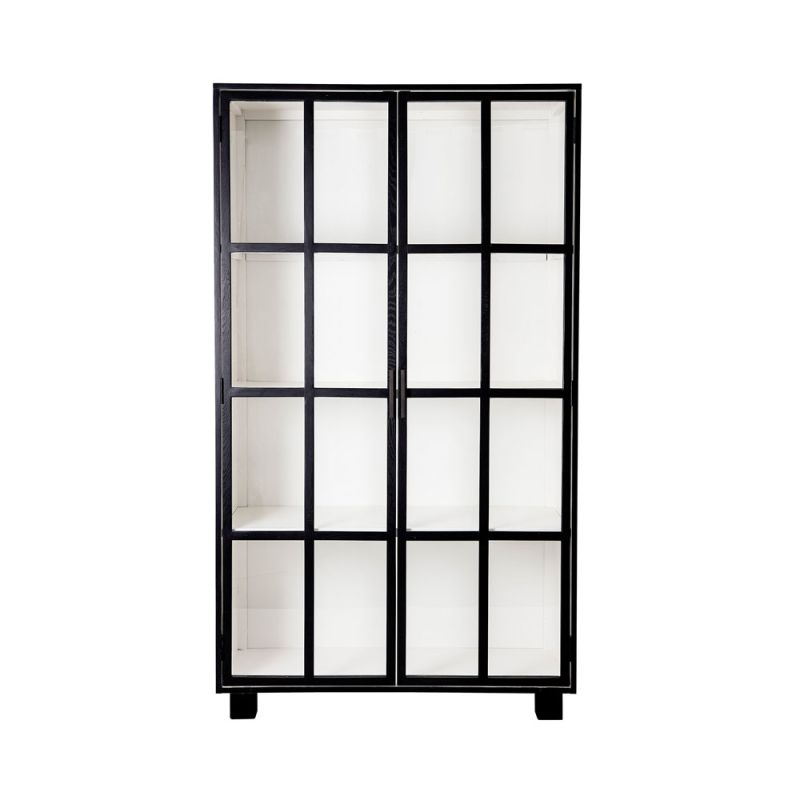 A sophisticated black crittall display cabinet with tempered glass 