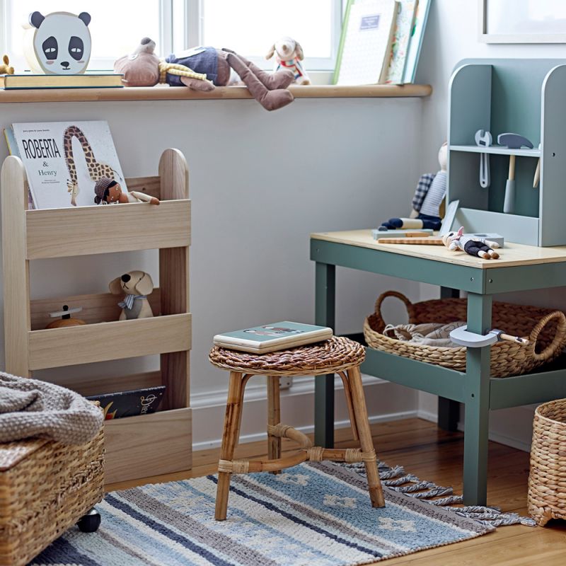 A natural banana palm bark and rattan kids stool 