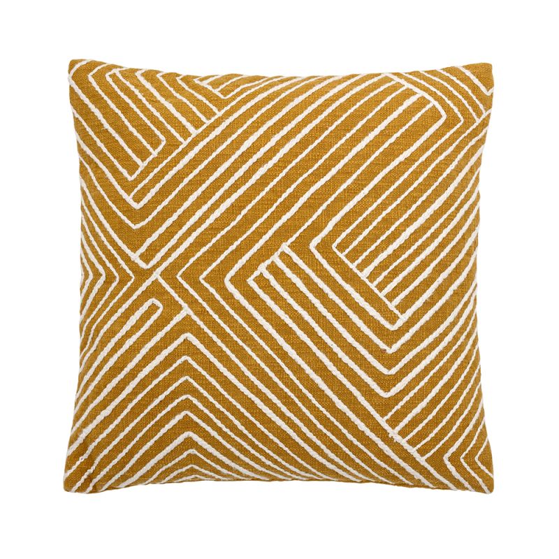 Mustard yellow patterned cushion