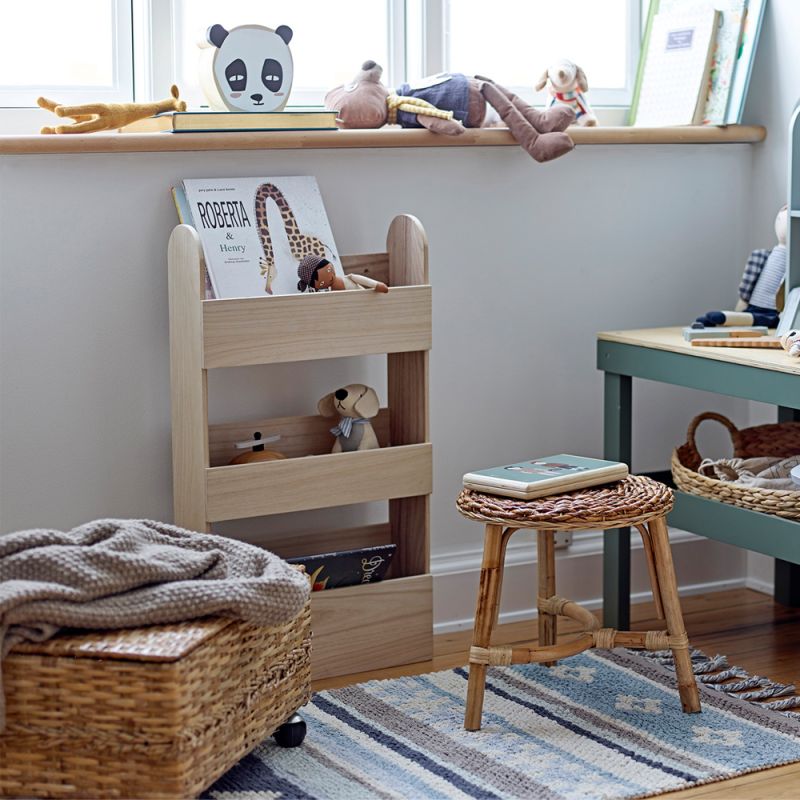 A Scandinavian-style natural paulownia wood shelf storage unit