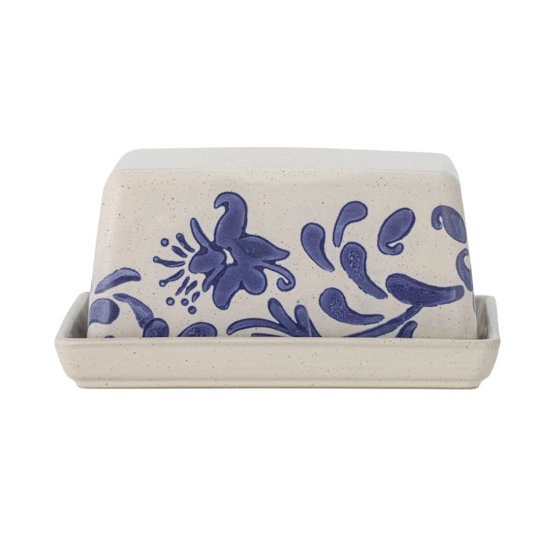 Butter box in elegant blue and white floral pattern