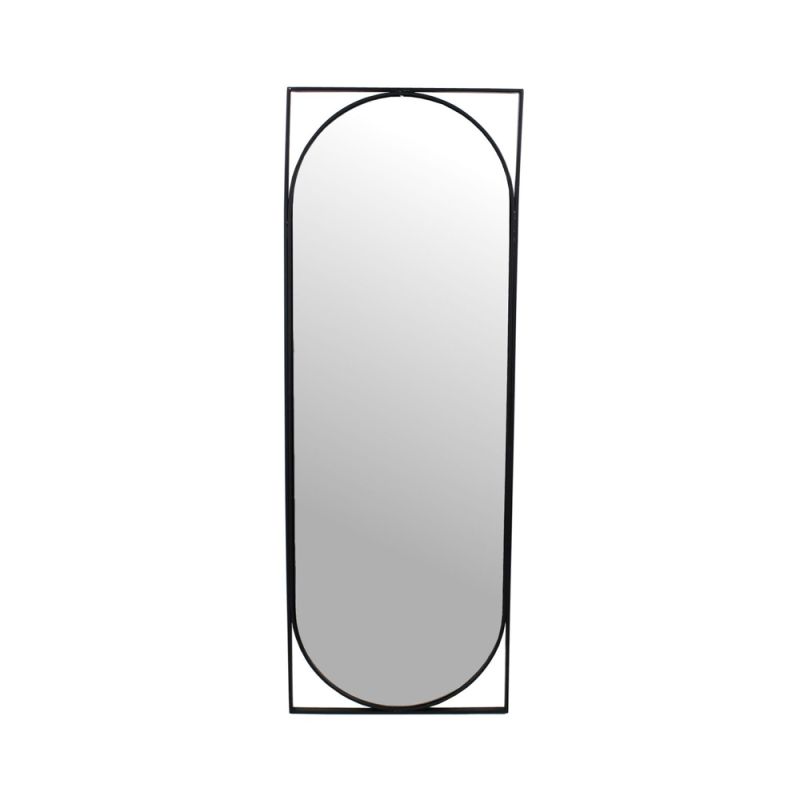 A luxurious capsule-shaped black wall mirror with a rectangular frame