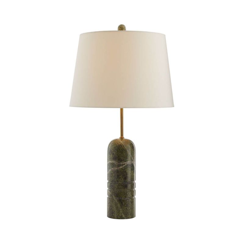Green jungle marble lamp base with slender antique brass neck