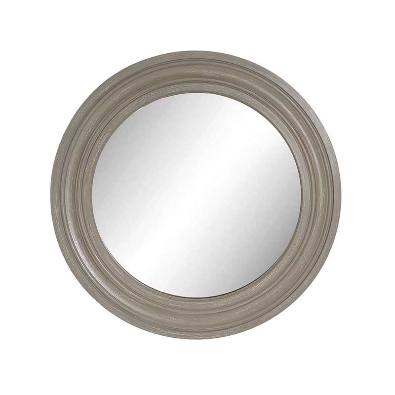 Grey washed framed round mirror