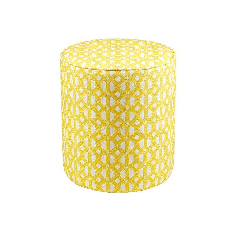 bright and beautiful yellow pouffe with eye-catching intertwined geometric pattern