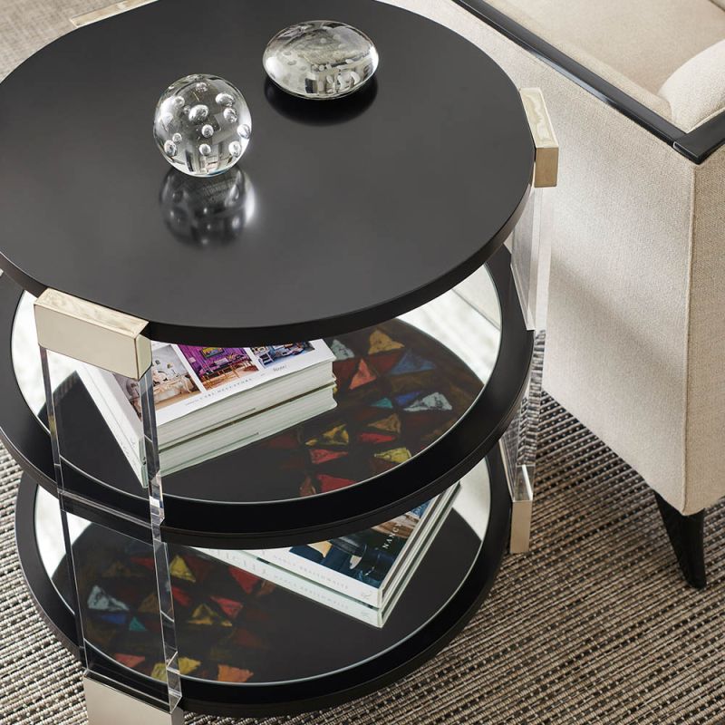 artistic reflection in glass side table in black
