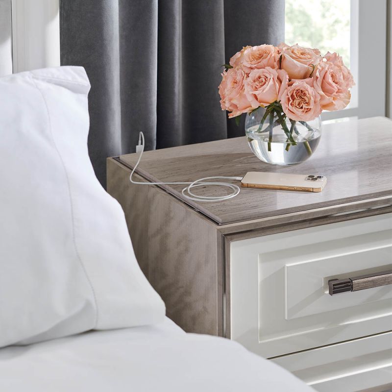 gorgeous white bedside table with USB port