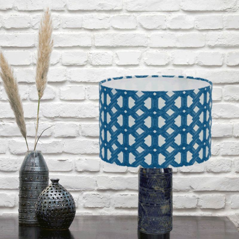 Opulent lampshade with gorgeous indigo blue pattern 