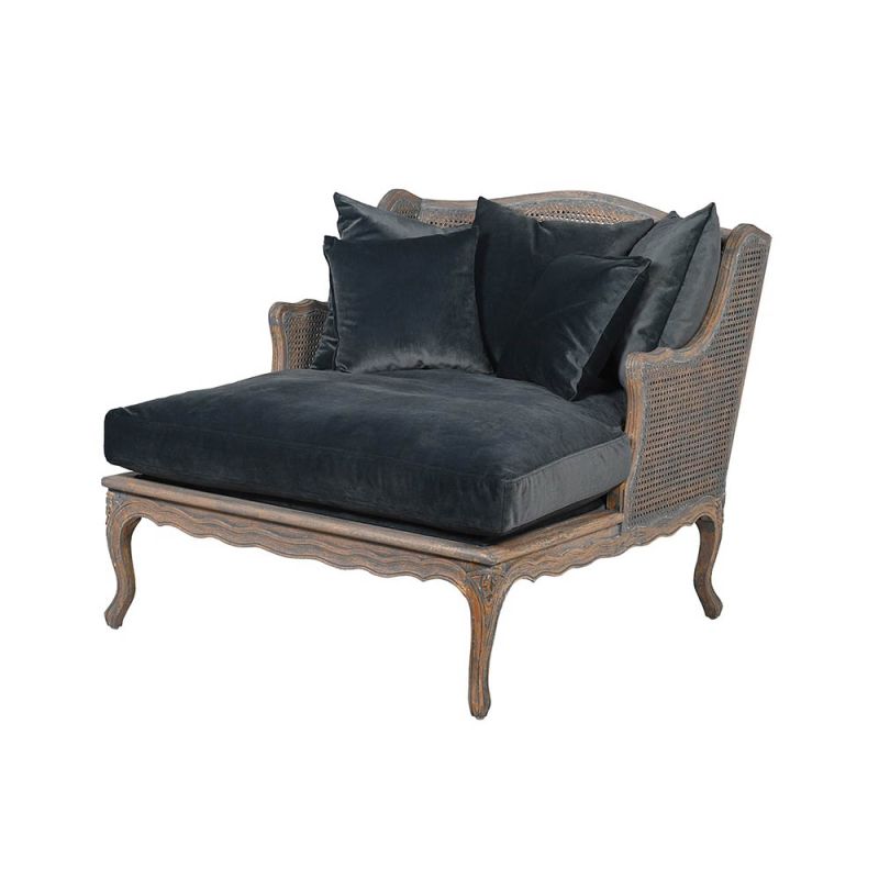 Madeline Rattan Chaise - Charcoal Velvet