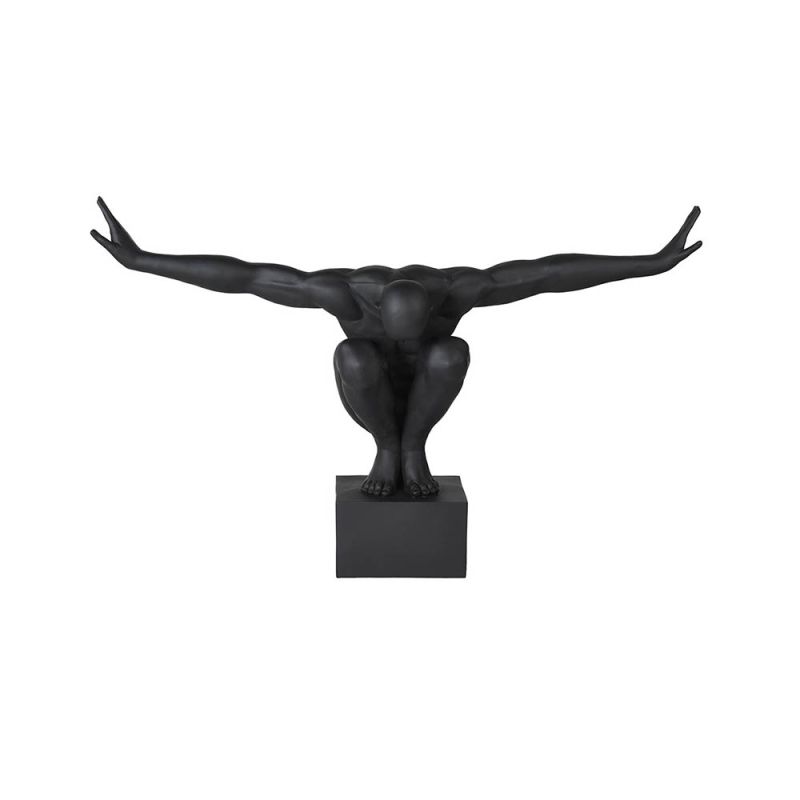 sculpture of a figure striking a pose with arms outstretched