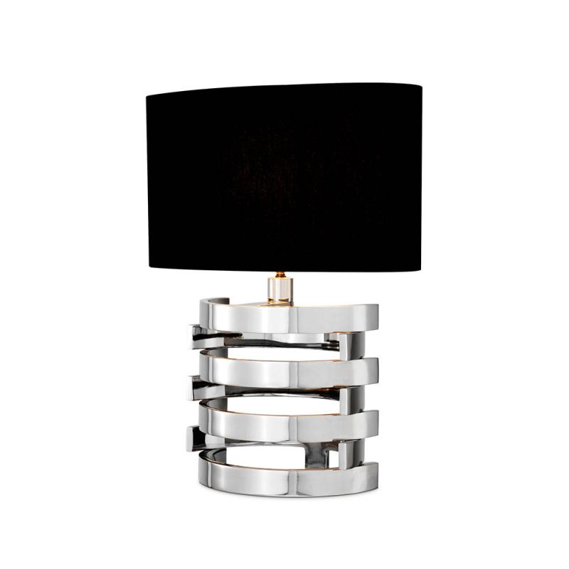 Elegant table lamp with sculptural nickel base with a black shade