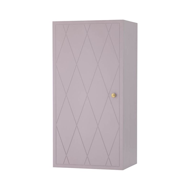 Gorgeous lilac storage cabinet with embossed diamond pattern and brass handle