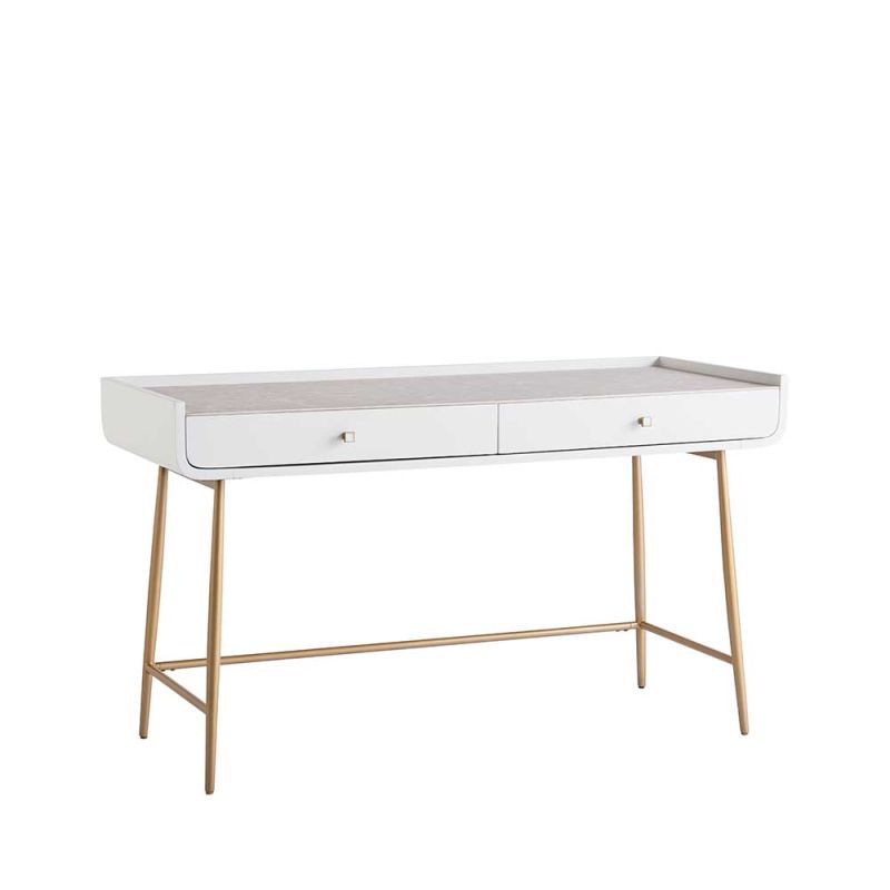 Classy and contemporary desk with brass legs and two storage drawers