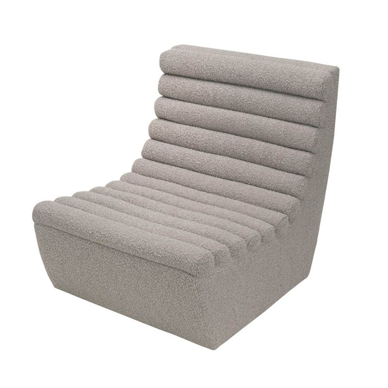 Statement curved lounge chair with boucle taupe channelling