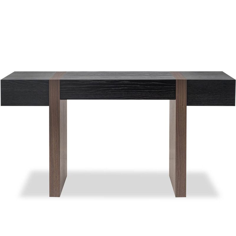 Industrial-inspired desk with two-toned woods