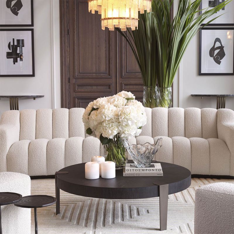 Gorgeously elegant round coffee table with bronze legs