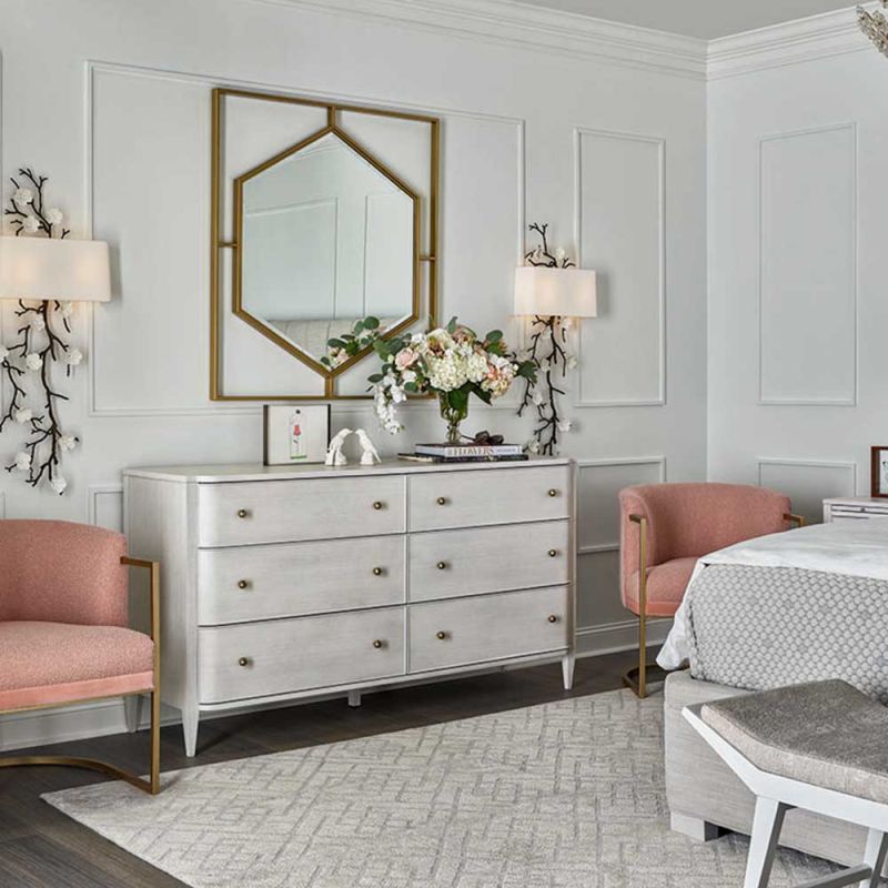 Pearlescent finish chest of drawers